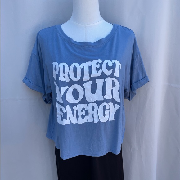 Life Clothing Co Protect Your Energy Blue Cropped Graphic Tee M - Picture 2 of 8